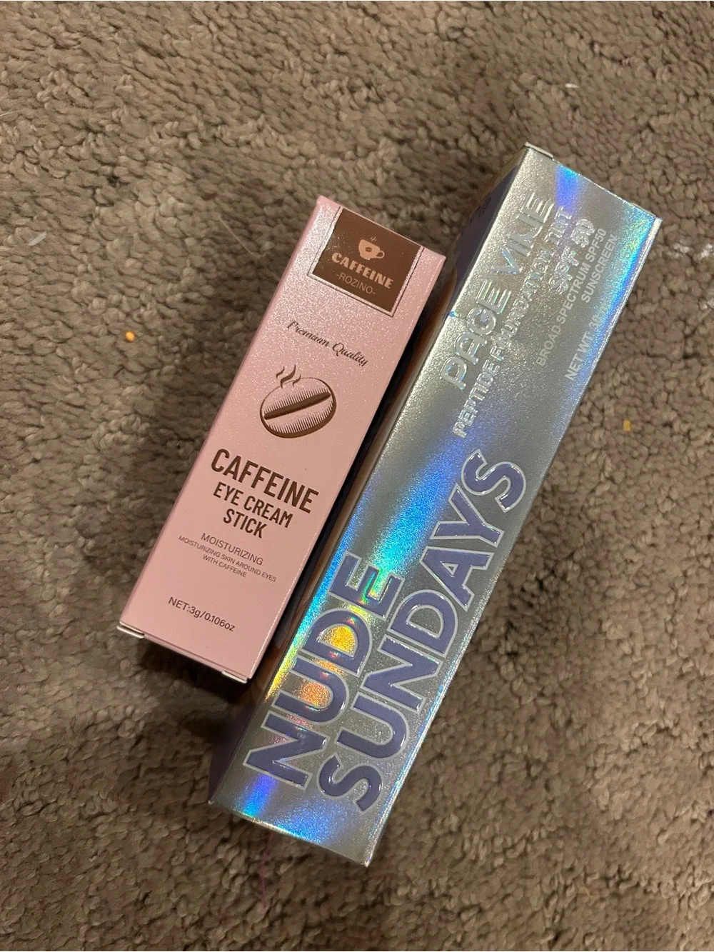 Caffeine Eye Cream Stick - Pink Hydrating Eye Care Medium beige foundation.